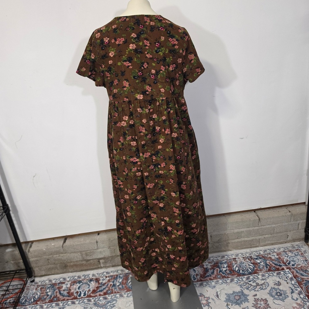 Natural Life Avery Corduroy Midi Dress Womens M Brown Floral Pockets fall - Picture 12 of 13